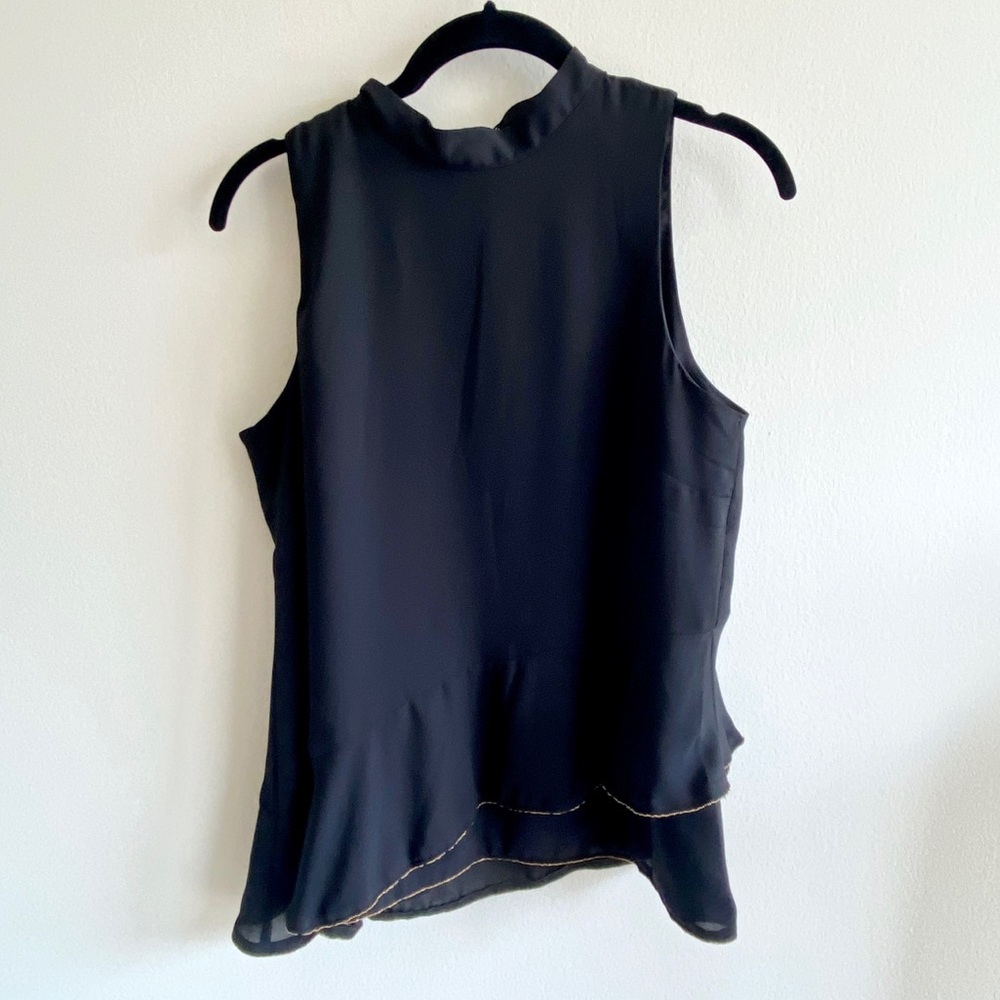High-neck Sleeveless Blouse with Gold Detail